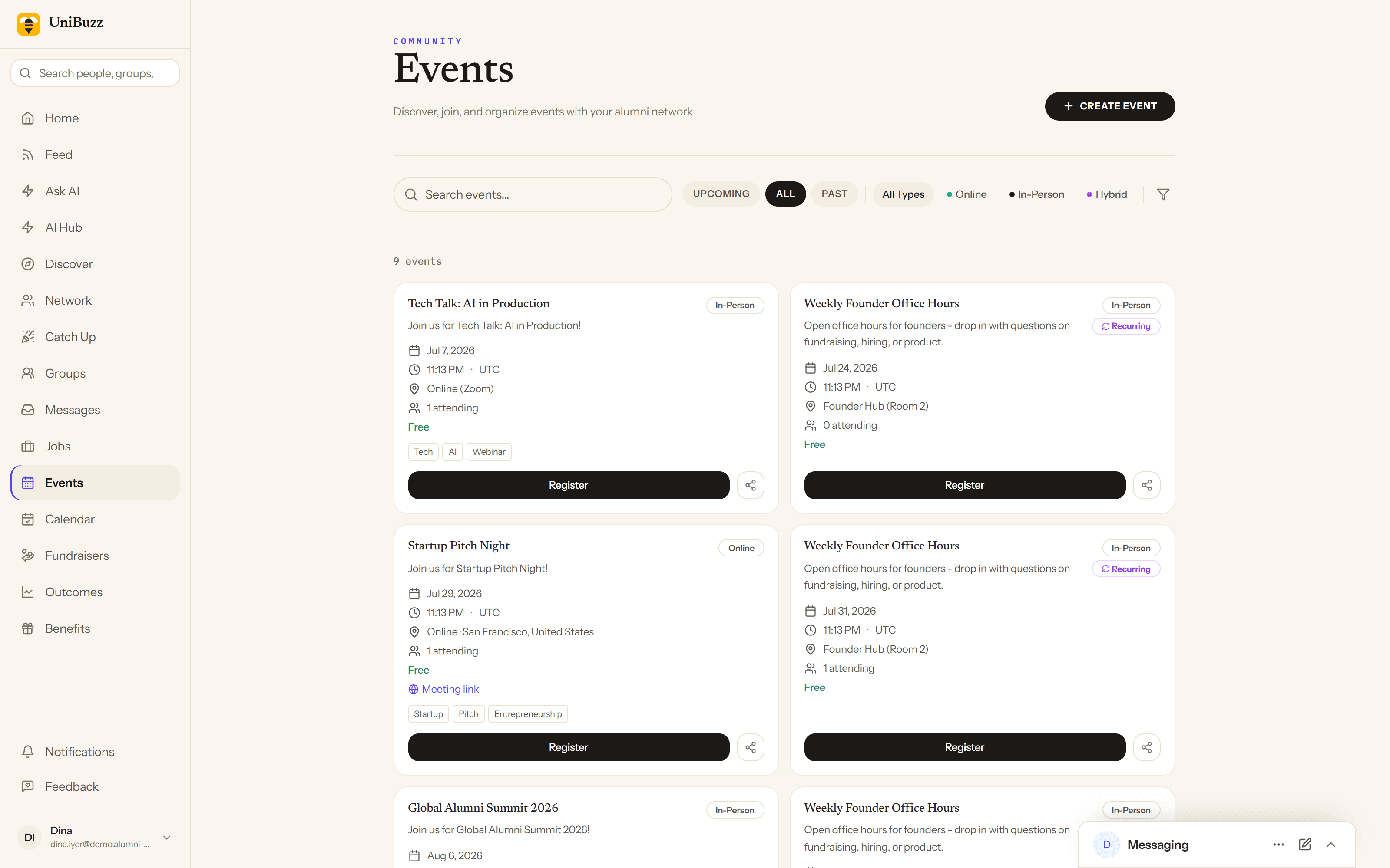 Events with one-click RSVP